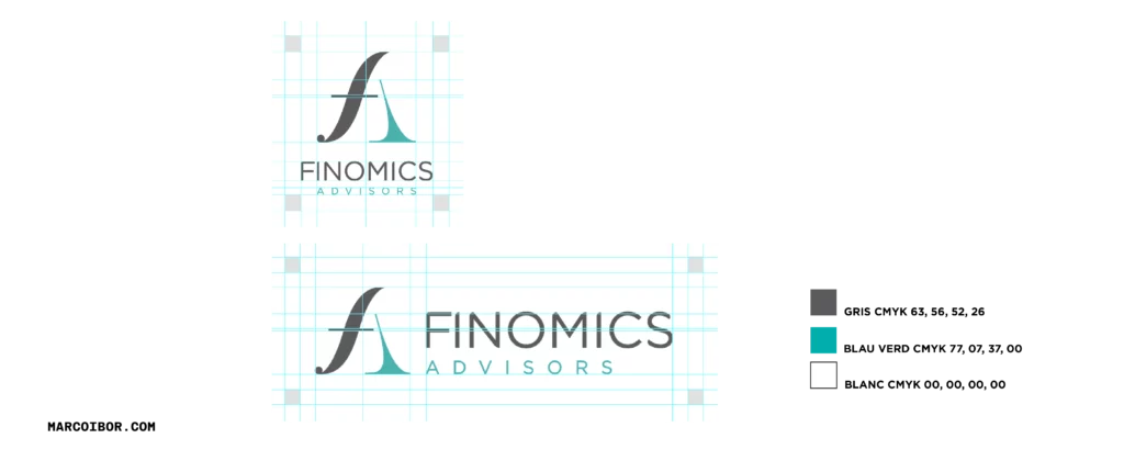 Plantilla de colors i reticula de logotip de finomics advisors
